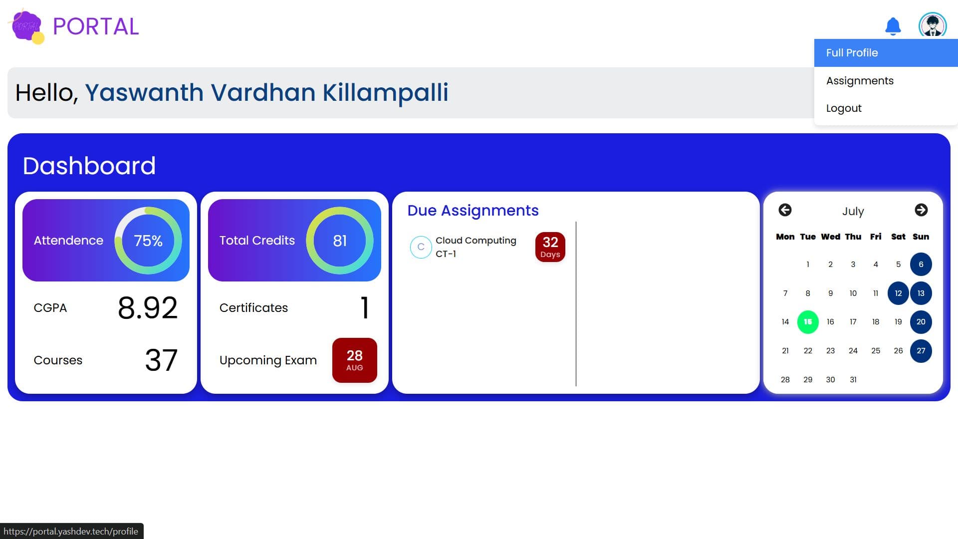 Student Portal Dashboard